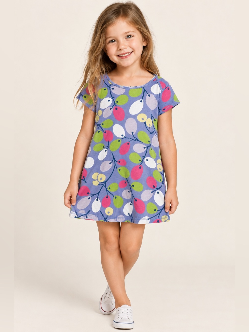 Mini Boden Colorful Short Sleeve Cotton Jersey Dress Youth 11-12 Blue Seed Pod